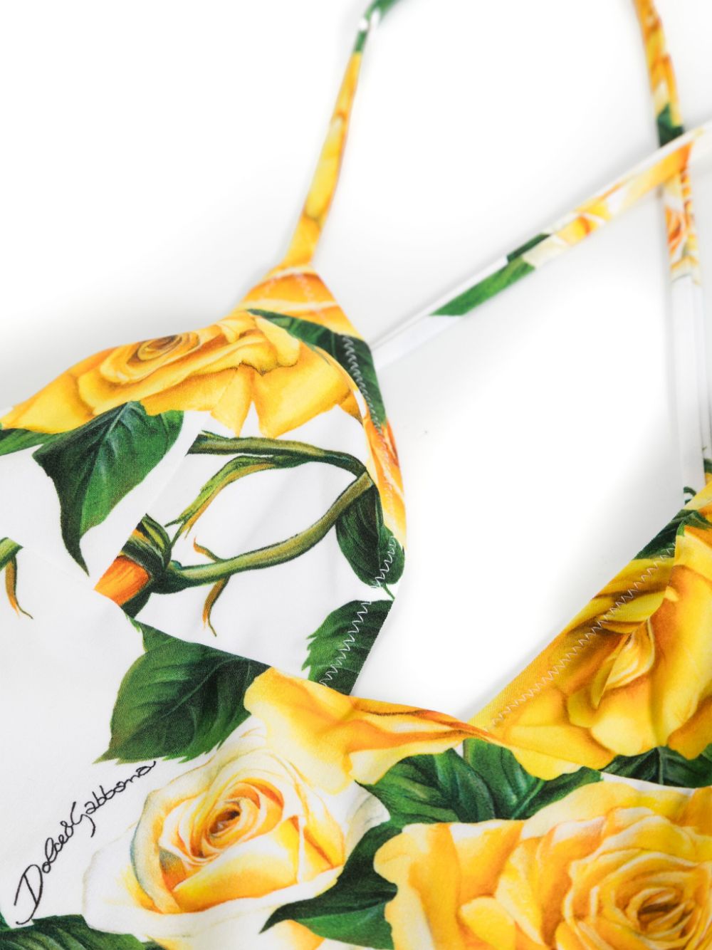 One-piece swimsuit with yellow rose print
