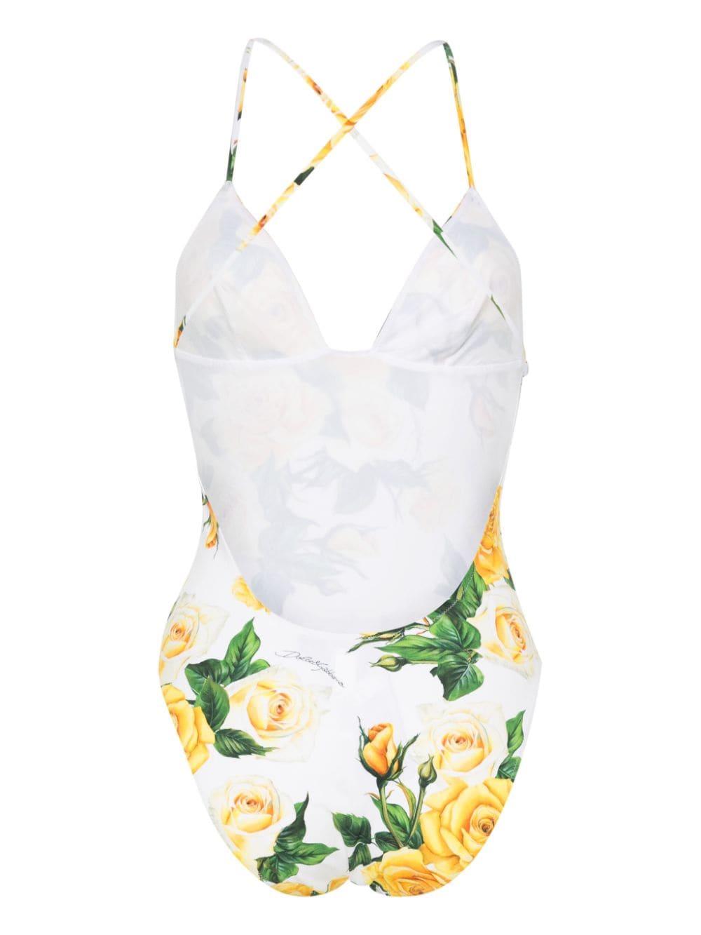 One-piece swimsuit with yellow rose print