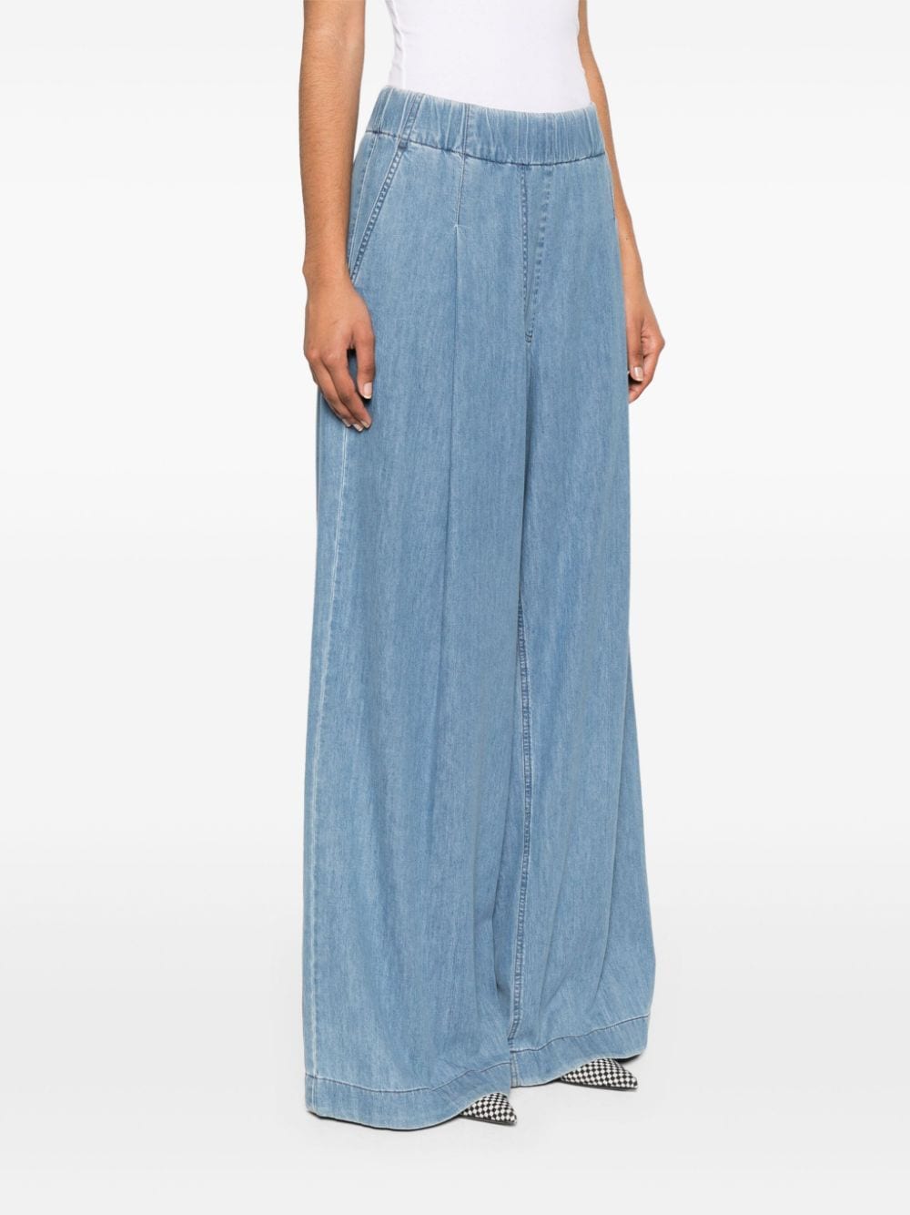 Elasticated-waist pleated wide-leg jeans<BR/><BR/>