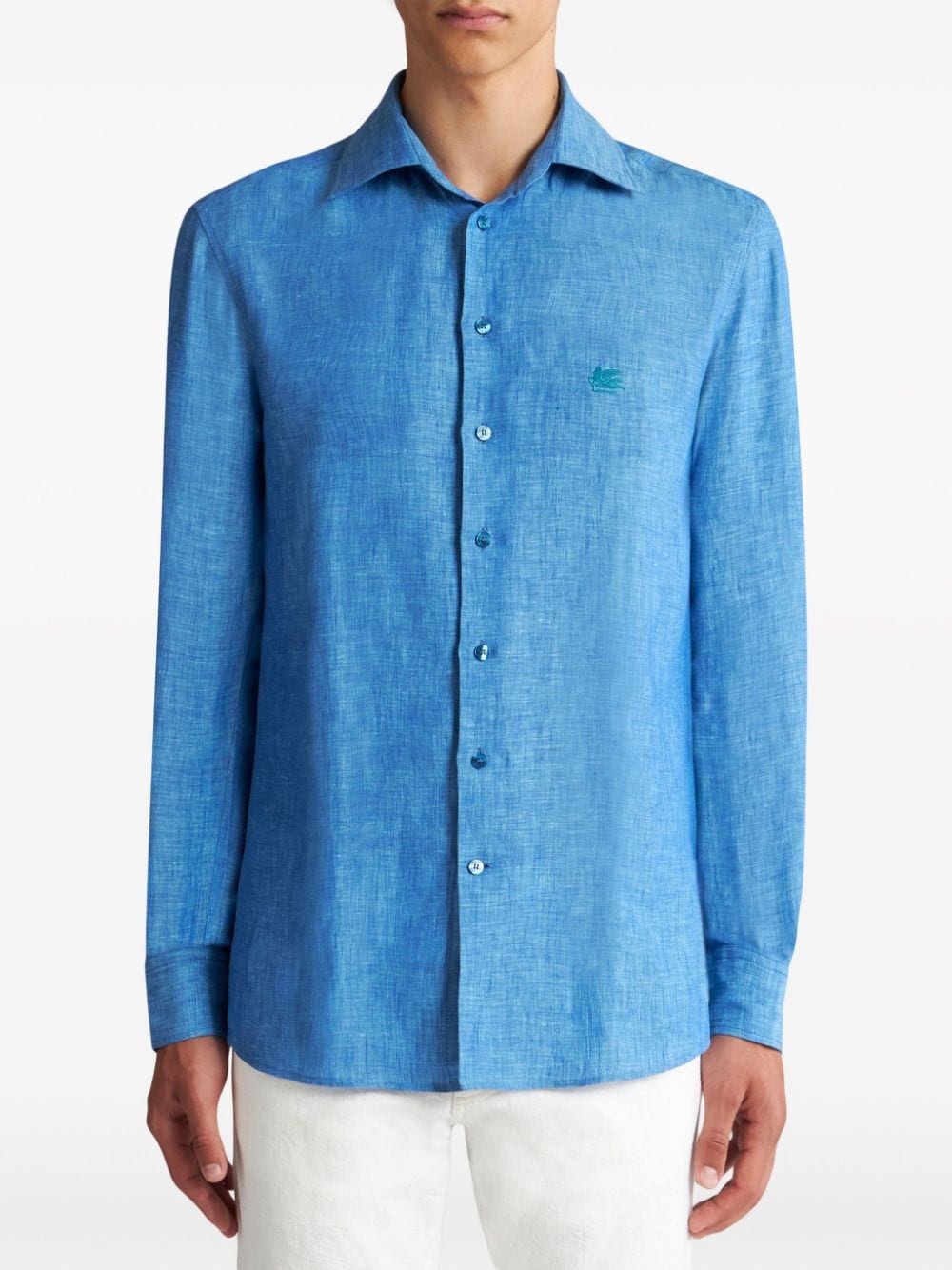 Pegaso-embroidered linen shirt<BR/><BR/>