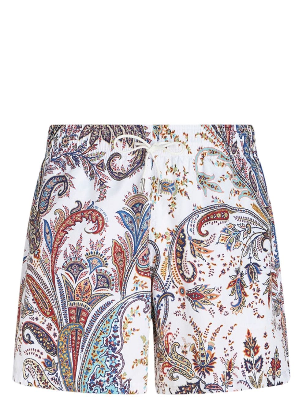 White multicolor paisley-print drawstring swim shorts<BR/><BR/><BR/>