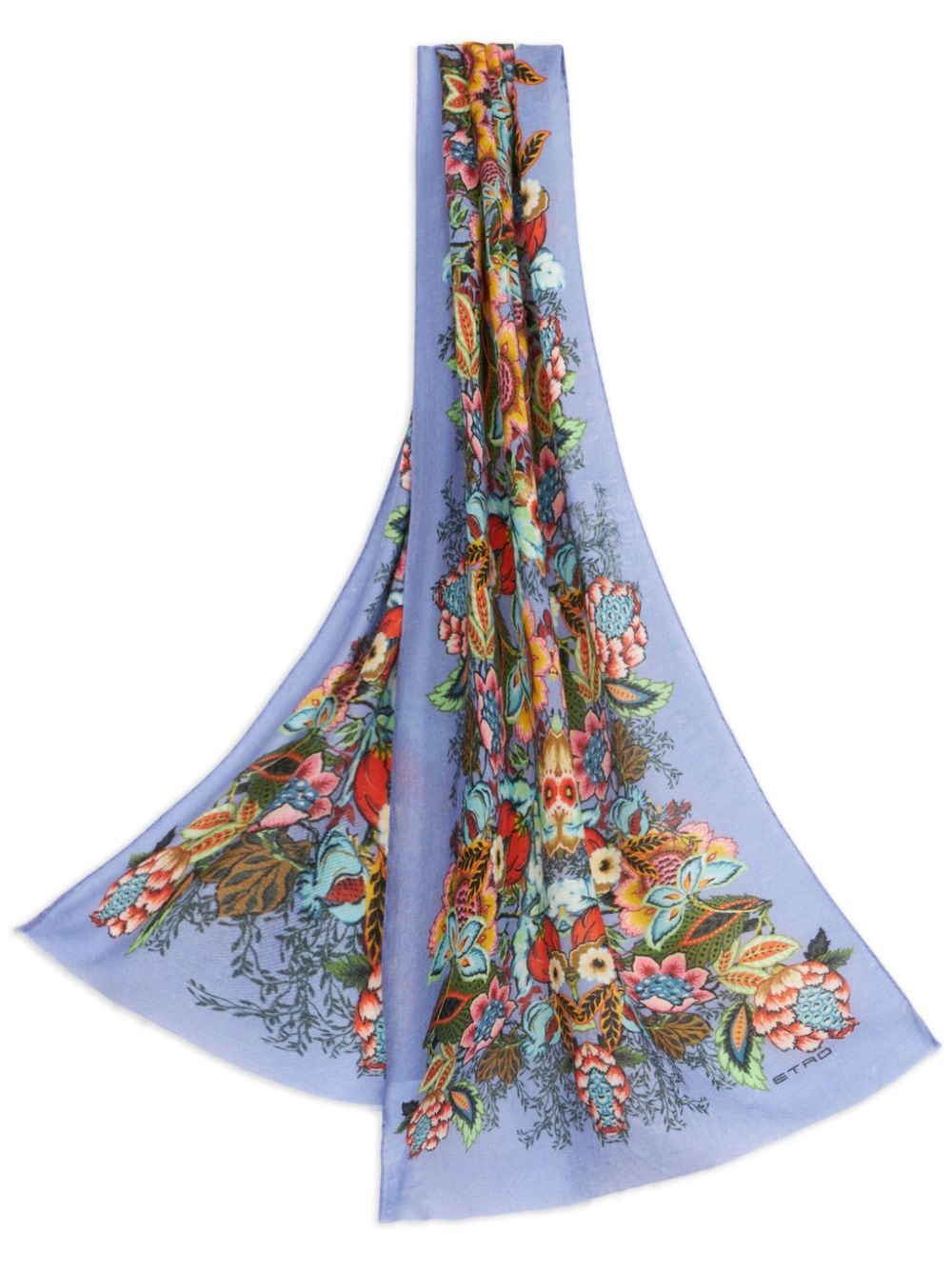 Bouquet-print fringed scarf<BR/><BR/><BR/>