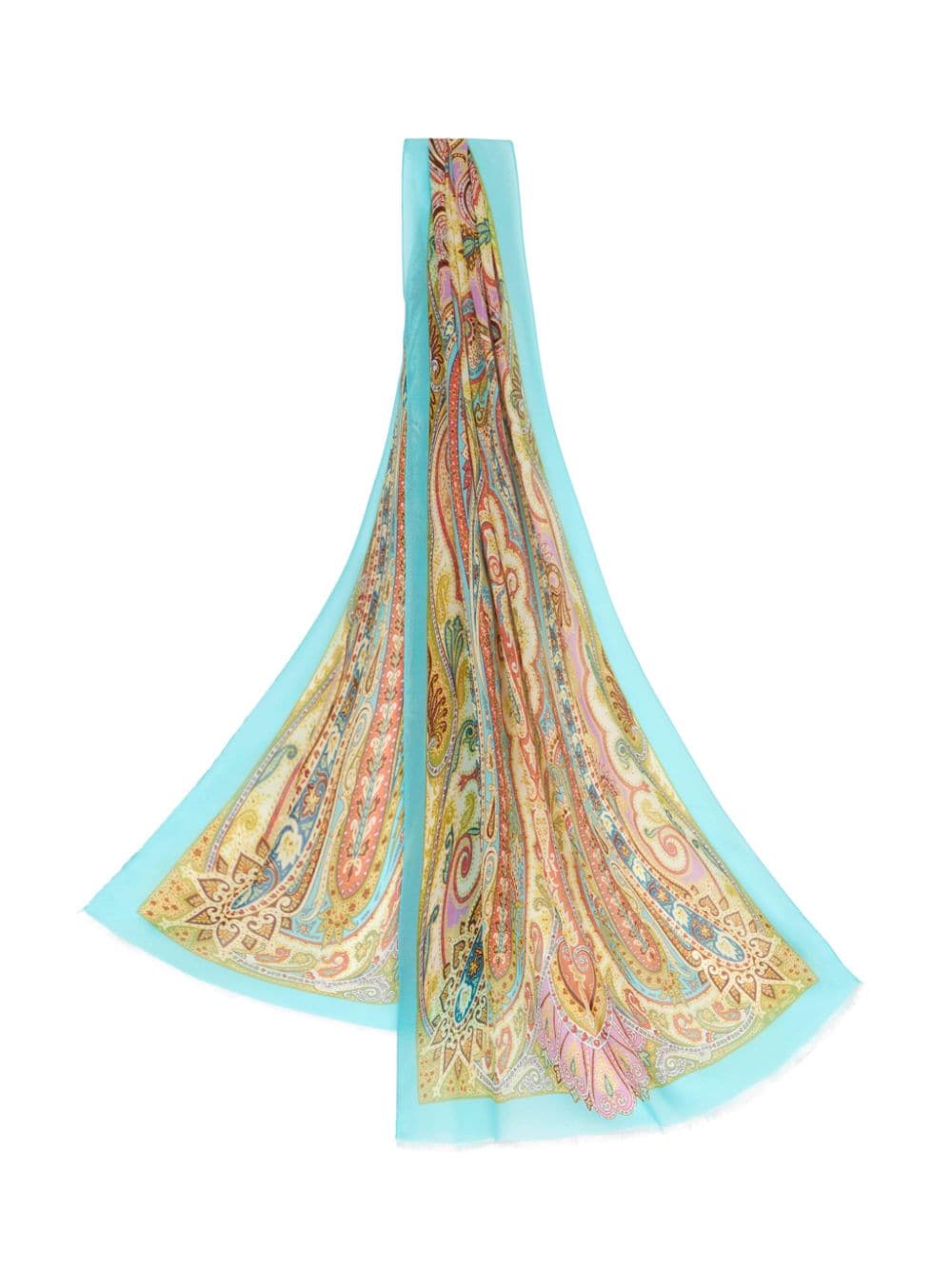 Sky blue/ multicolor Paisley-print silk scarf