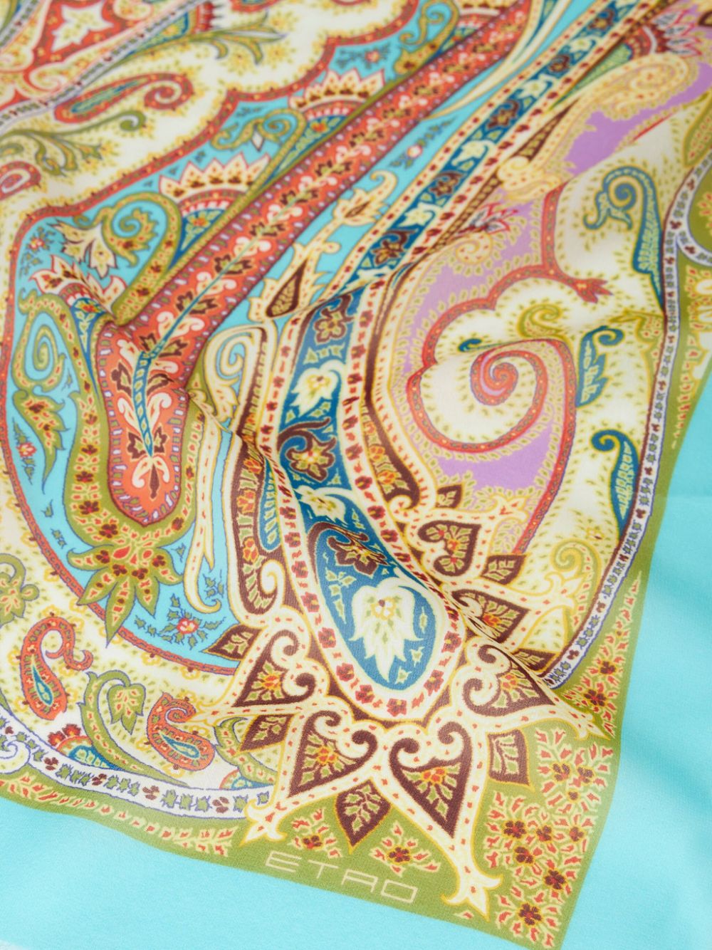 Sky blue/ multicolor Paisley-print silk scarf
