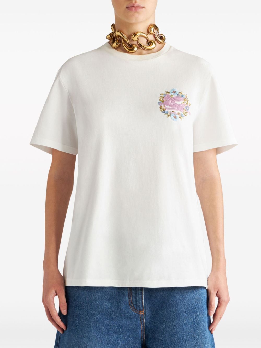 T-shirt in cotone con ricamo Pegaso<br><br><br>