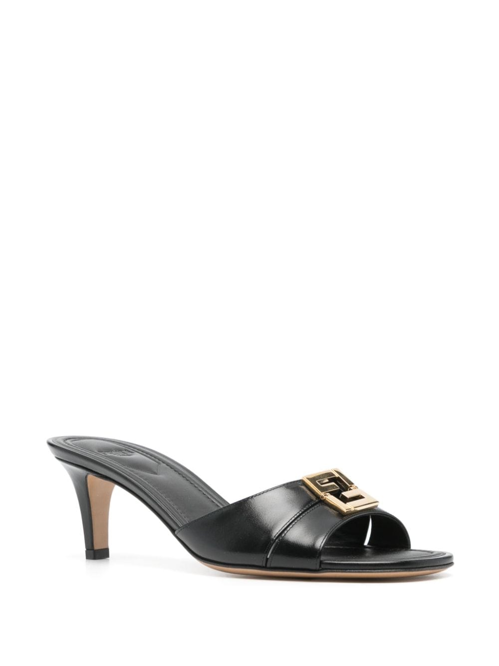 Black calf leather almond open toe sandals