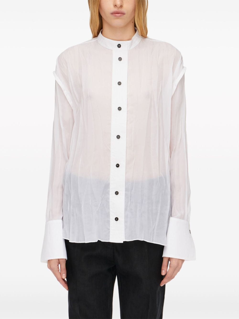 Crinkled sheer organza shirt<BR/><BR/><BR/>