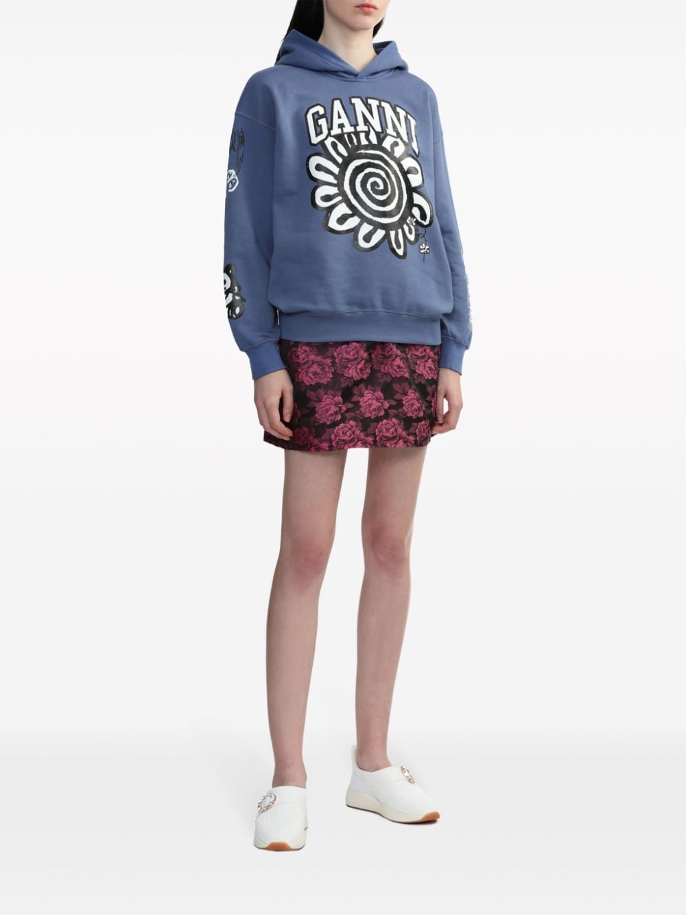 Floral-motif patterned-jacquard miniskirt<BR/><BR/>