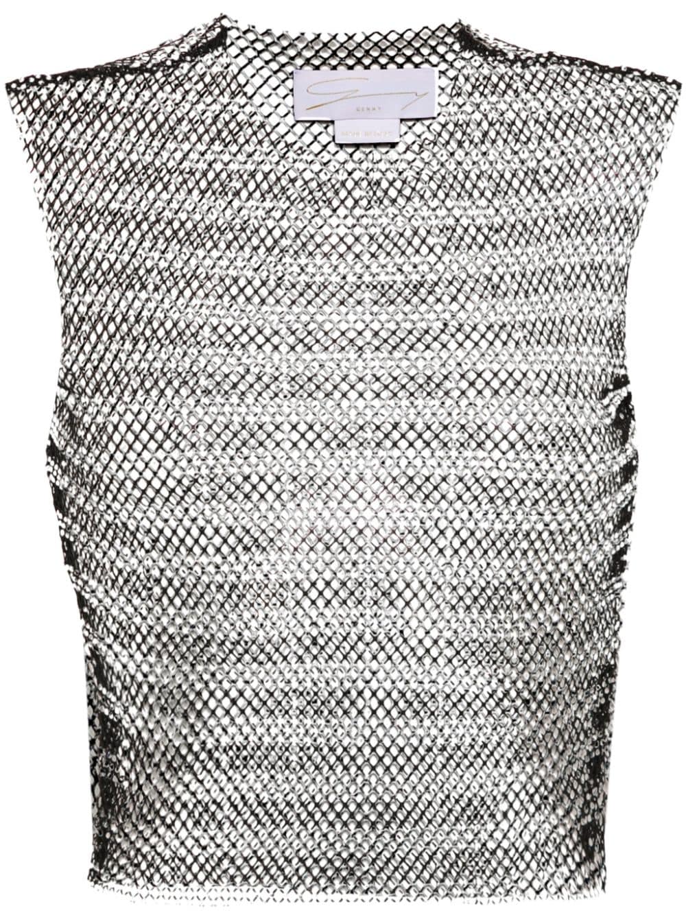 Rhinestone-embellished mesh top<BR/><BR/><BR/>