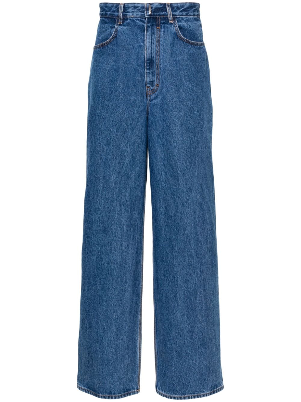 Jeans in denim con lavaggio marmorizzato a vita media