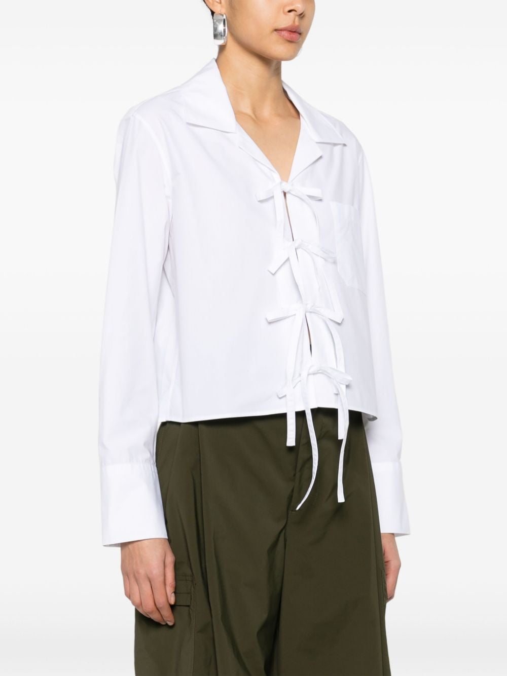 Bow-tie cotton cropped shirt<BR/><BR/><BR/>