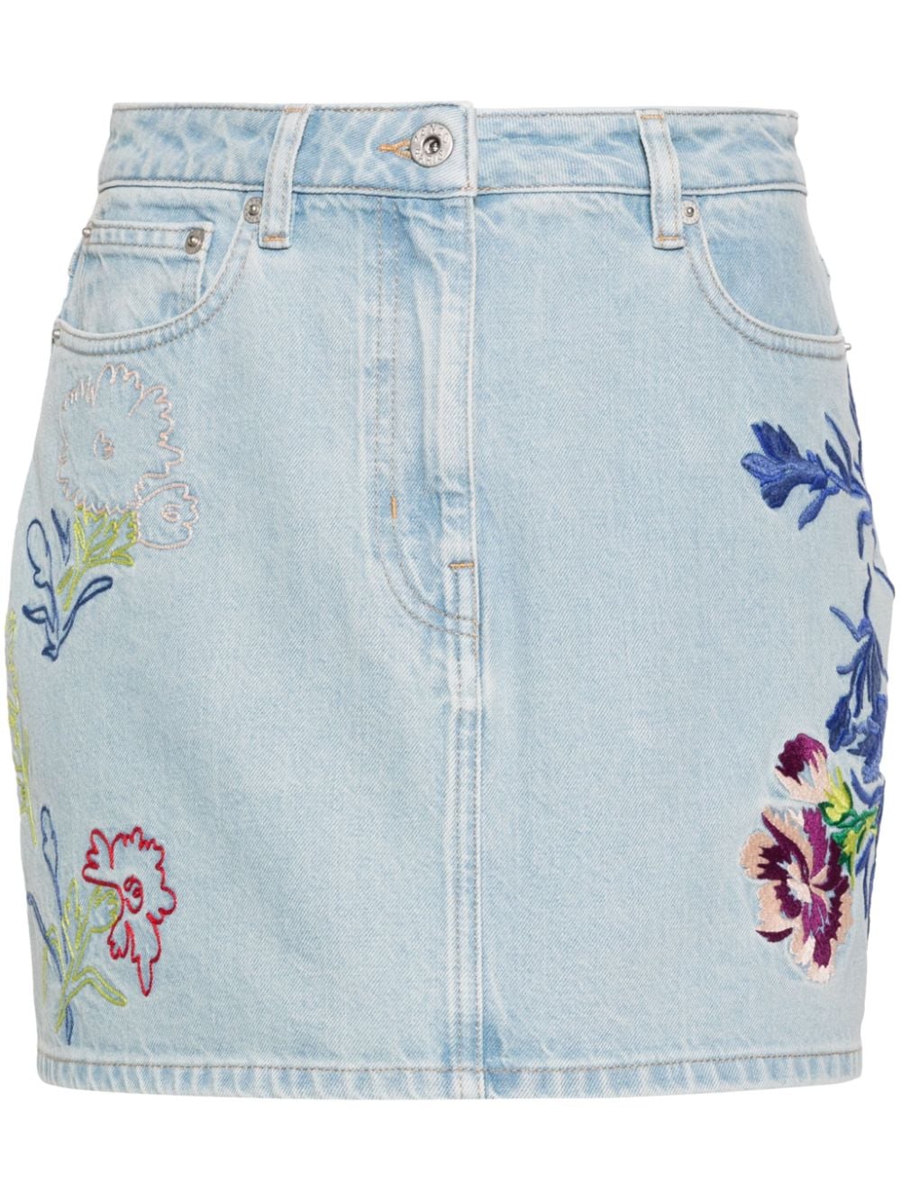 Floral-embroidered denim mini skirt<BR/><BR/><BR/>