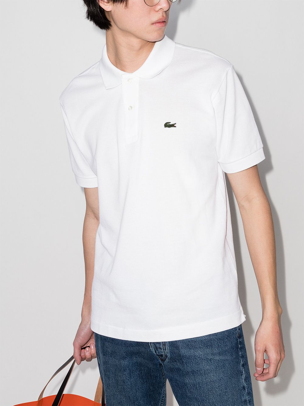 White embroidered-logo cotton polo shirt