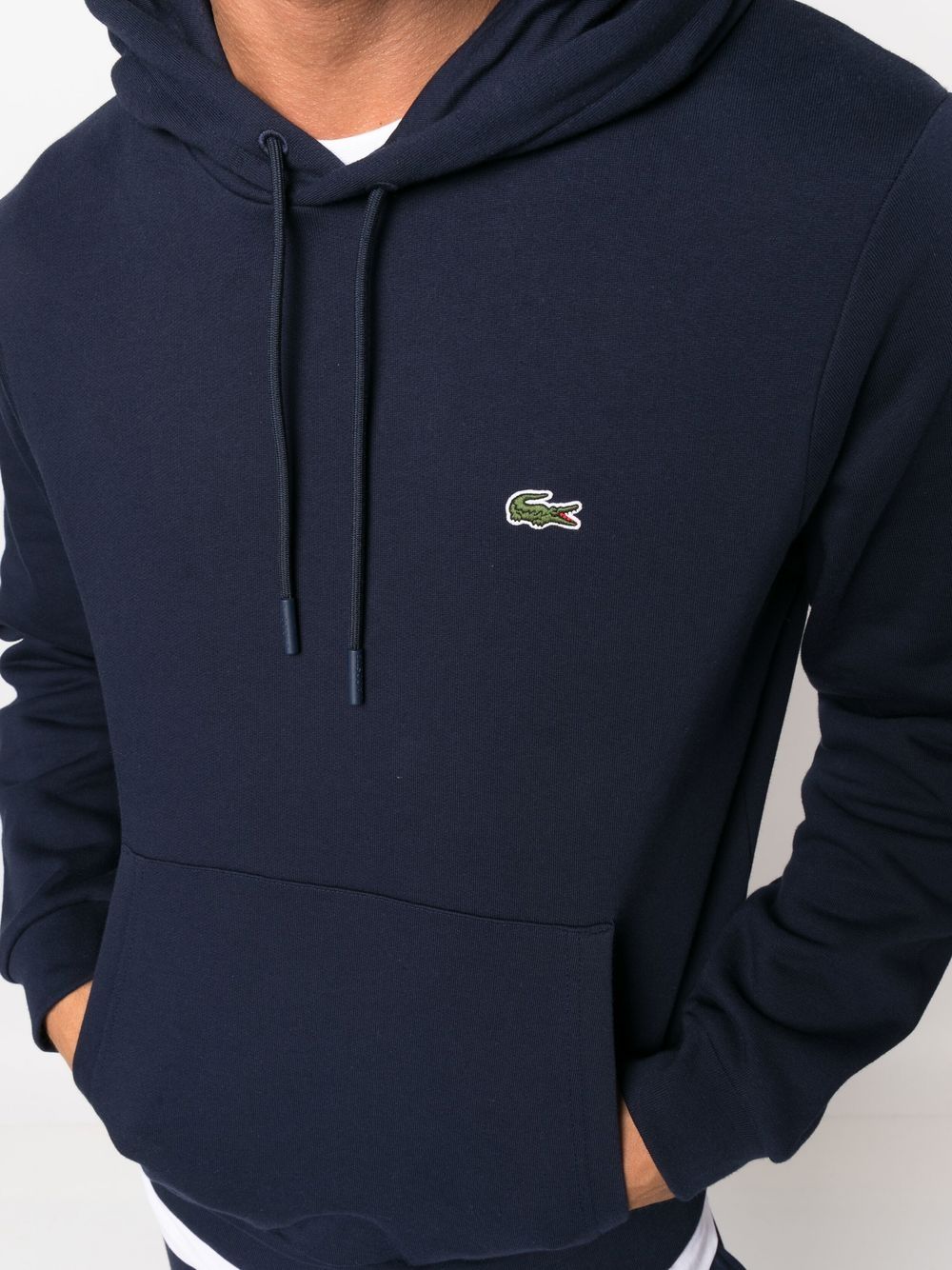 Blue logo-patch fleece hoodie