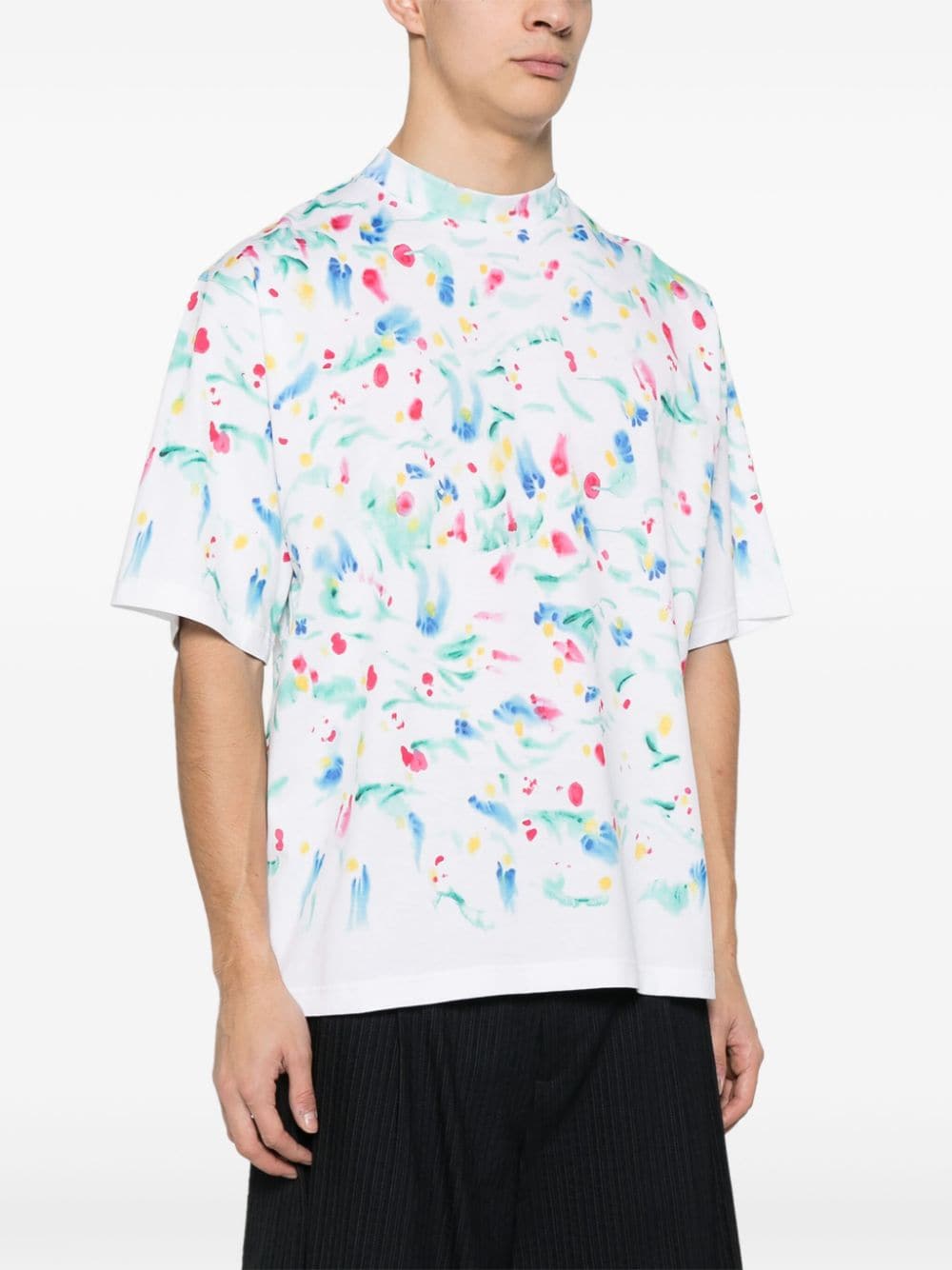 Paint-splatter cotton T-shirt<BR/><BR/><BR/>