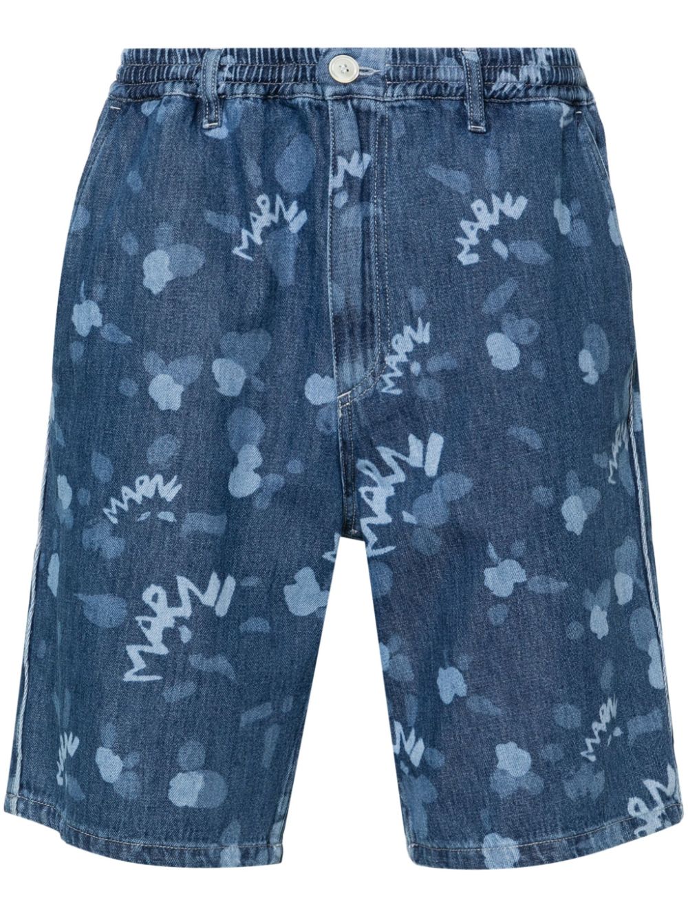 Shorts in denim con stampa logo all over<br><br><br>