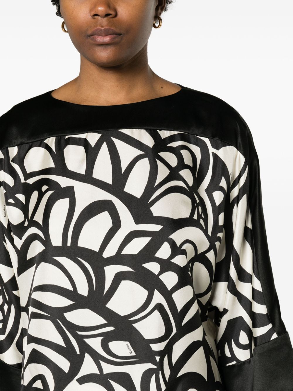 Abstract-print silk blouse<BR/>