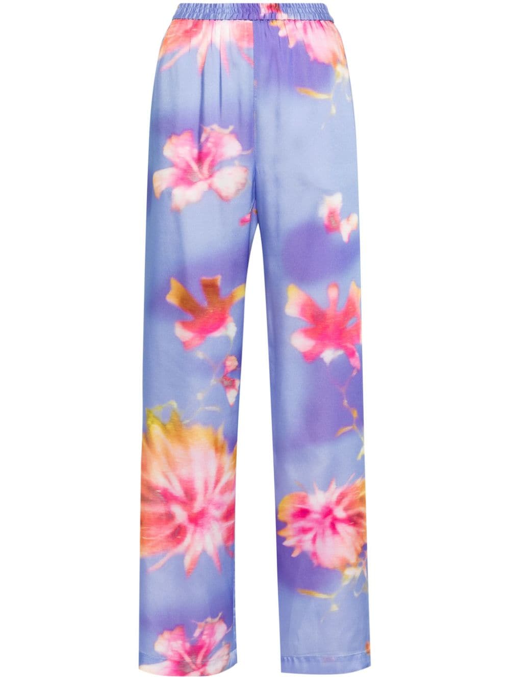 Pantaloni in raso con stampa floreale<br><br><br>