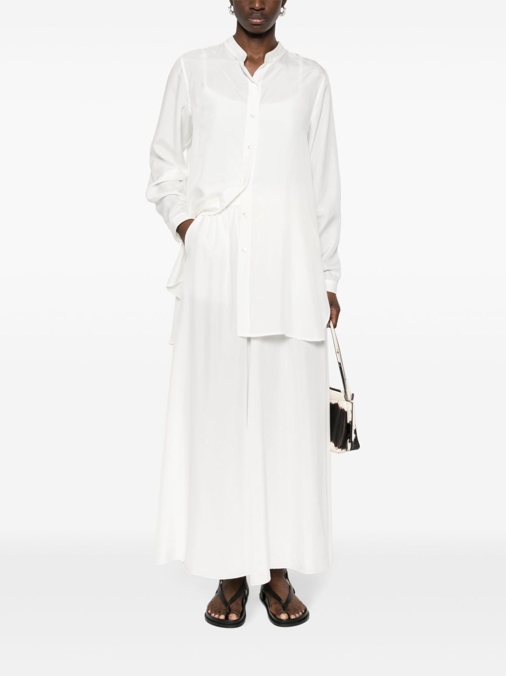 White silk A-line elasticated trousers