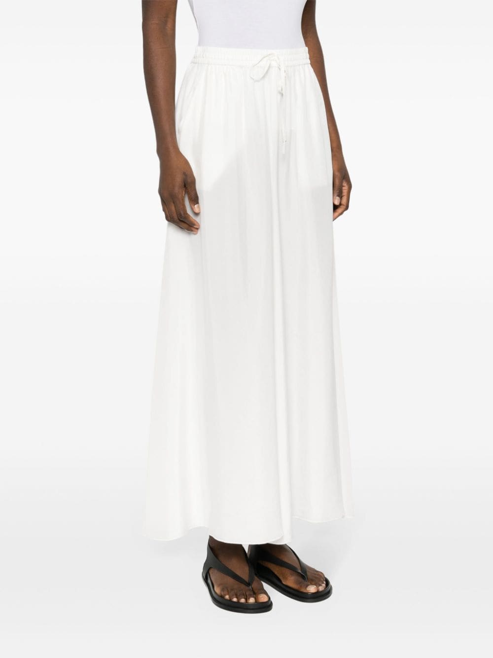 White silk A-line elasticated trousers