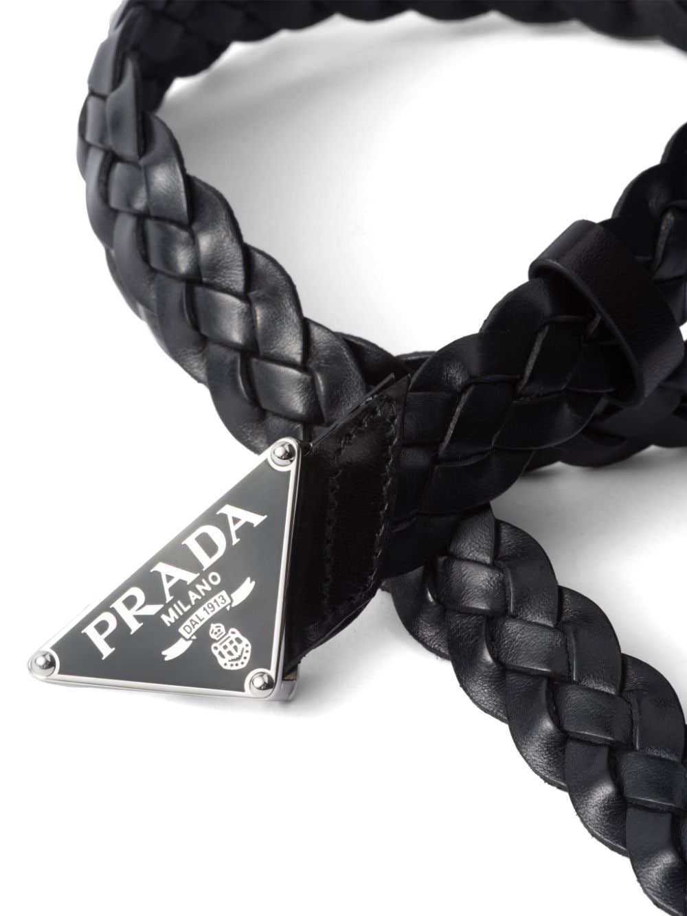 Triangle-logo braided leather belt<BR/><BR/><BR/>