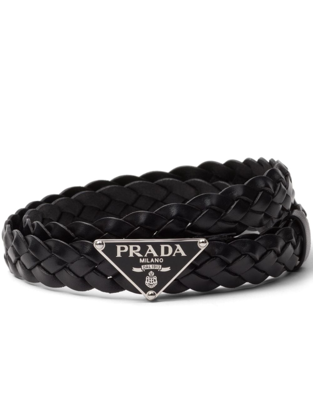 Triangle-logo braided leather belt<BR/><BR/><BR/>