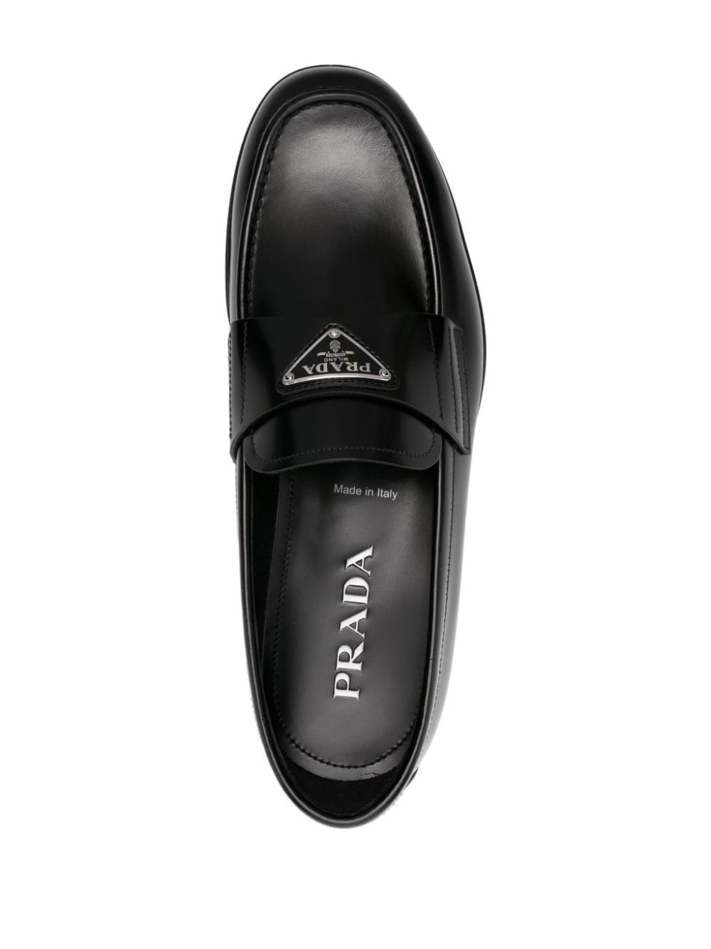 Enamel-triangle leather loafers<BR/><BR/>