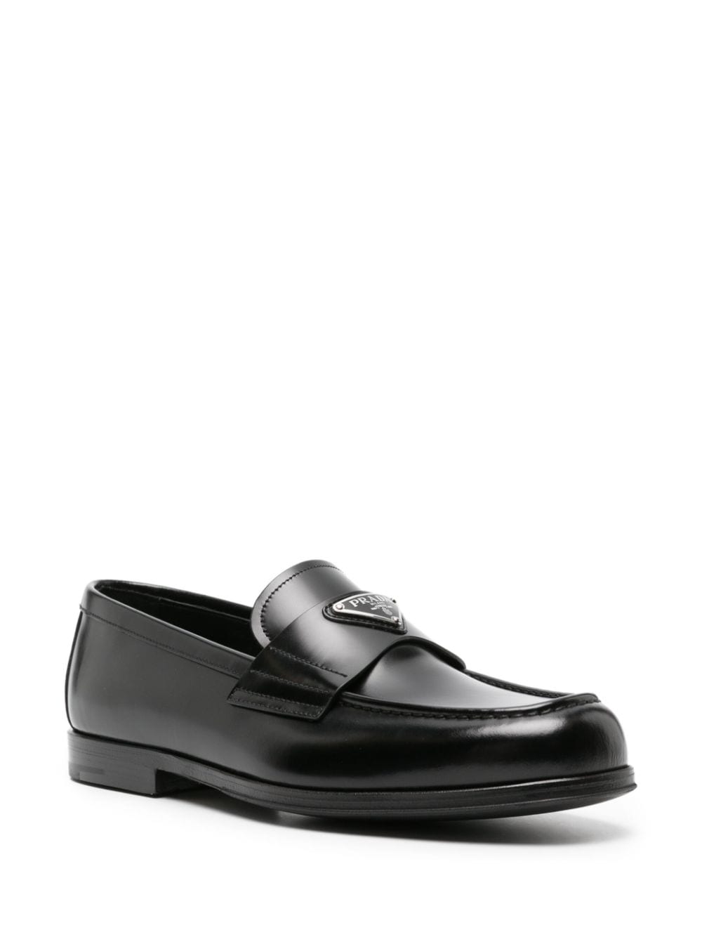 Enamel-triangle leather loafers<BR/><BR/>