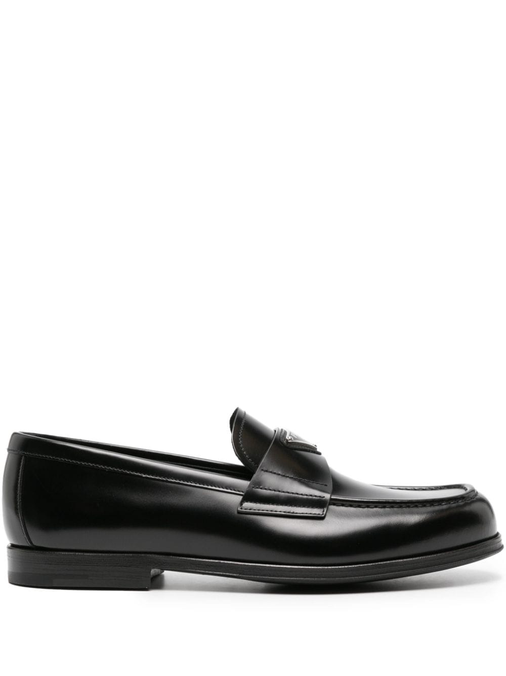 Enamel-triangle leather loafers<BR/><BR/>