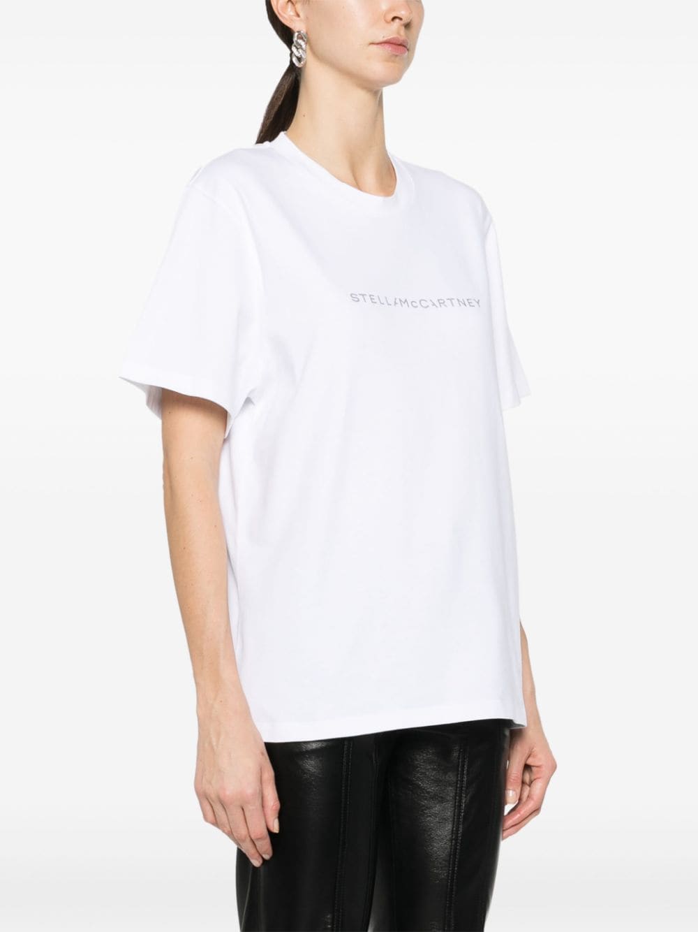 White logo-print cotton T-shirt<BR/><BR/><BR/>