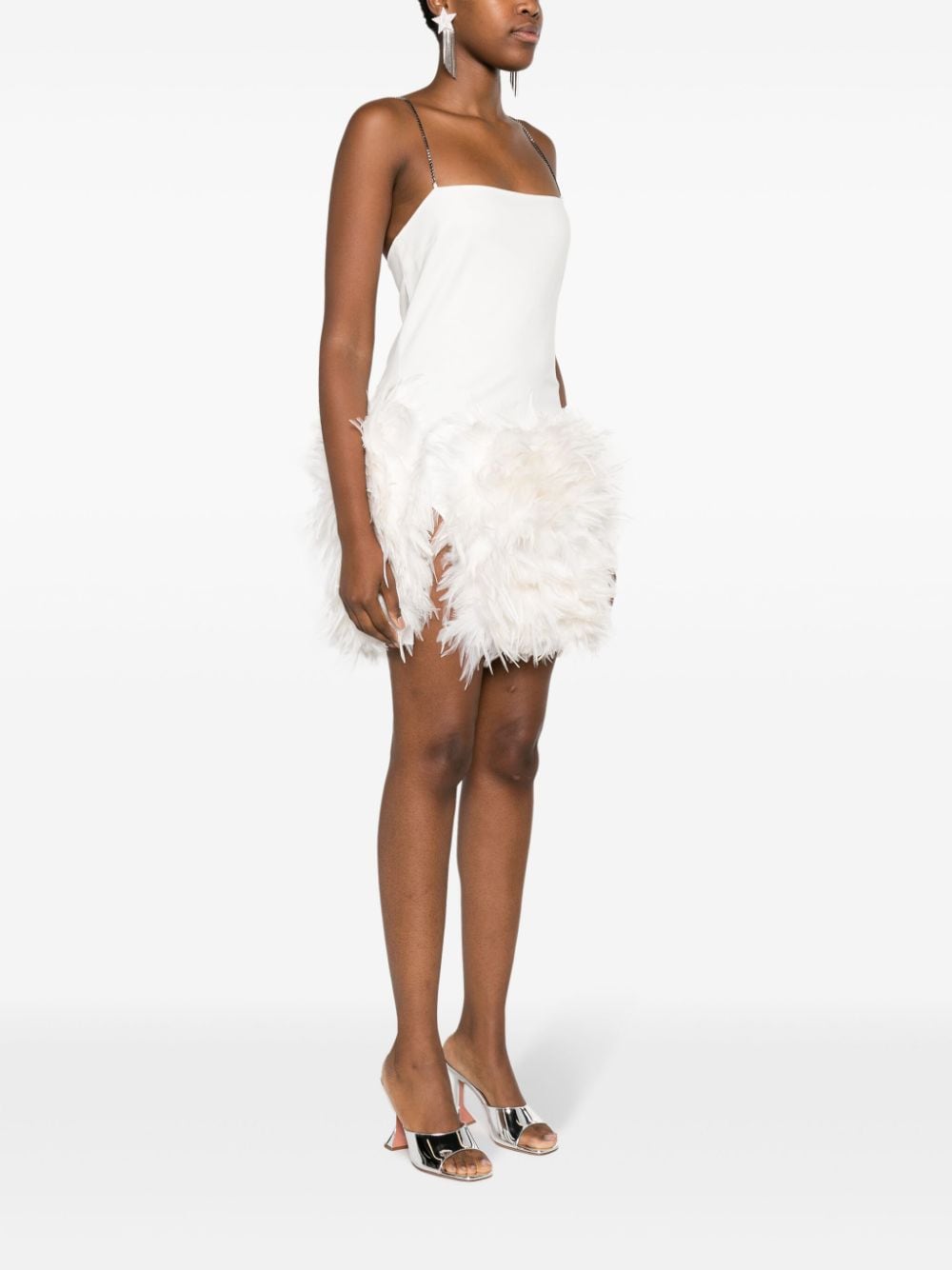 Short dress with feather detailing on the bottom