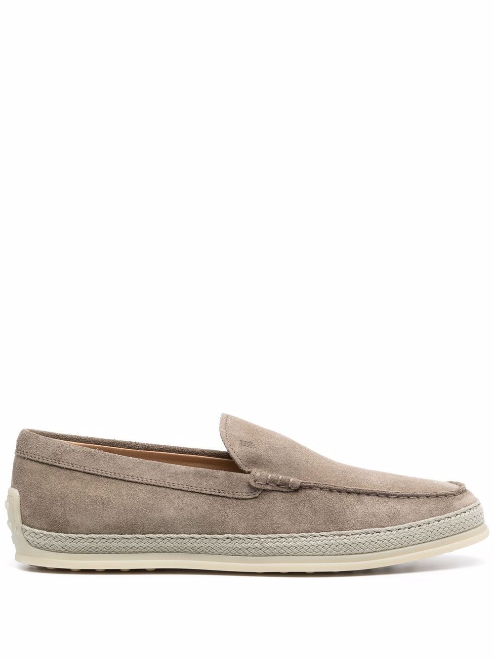 Neutral suede round-toe slip-on loafers
