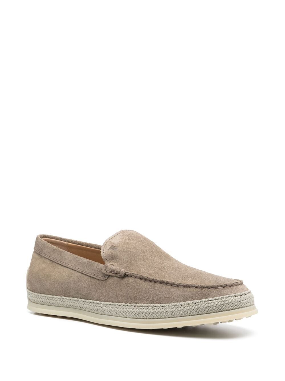 Neutral suede round-toe slip-on loafers
