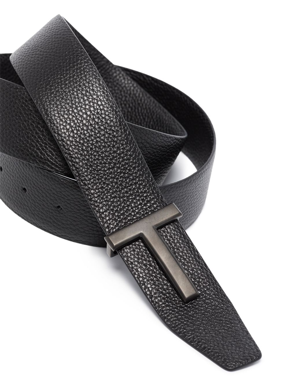 Cintura reversibile in pelle nera con fibbia con logo T