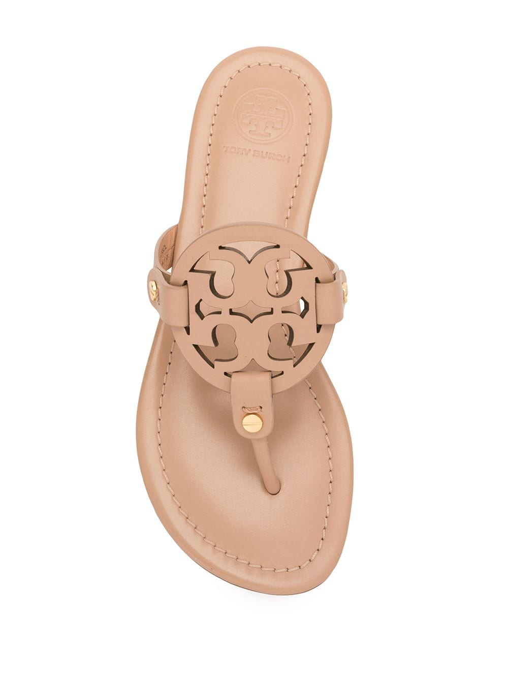Light brown leather T-medallion sandals