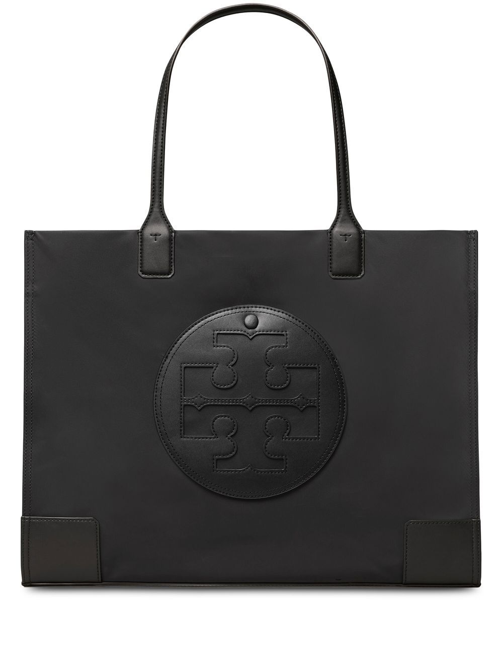 ecycled nylon, recycled polyester, artificial leather, embossed logo to the front, two top handles and open top.