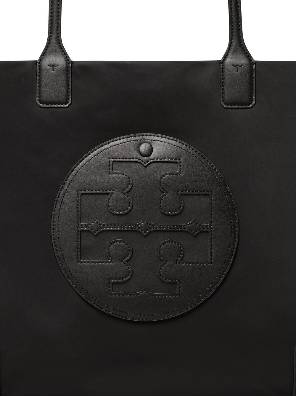 ecycled nylon, recycled polyester, artificial leather, embossed logo to the front, two top handles and open top.