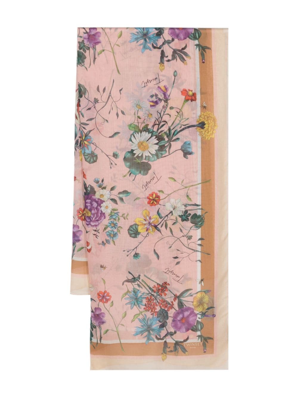 Floral-print semi-sheer scarf<BR/><BR/><BR/>