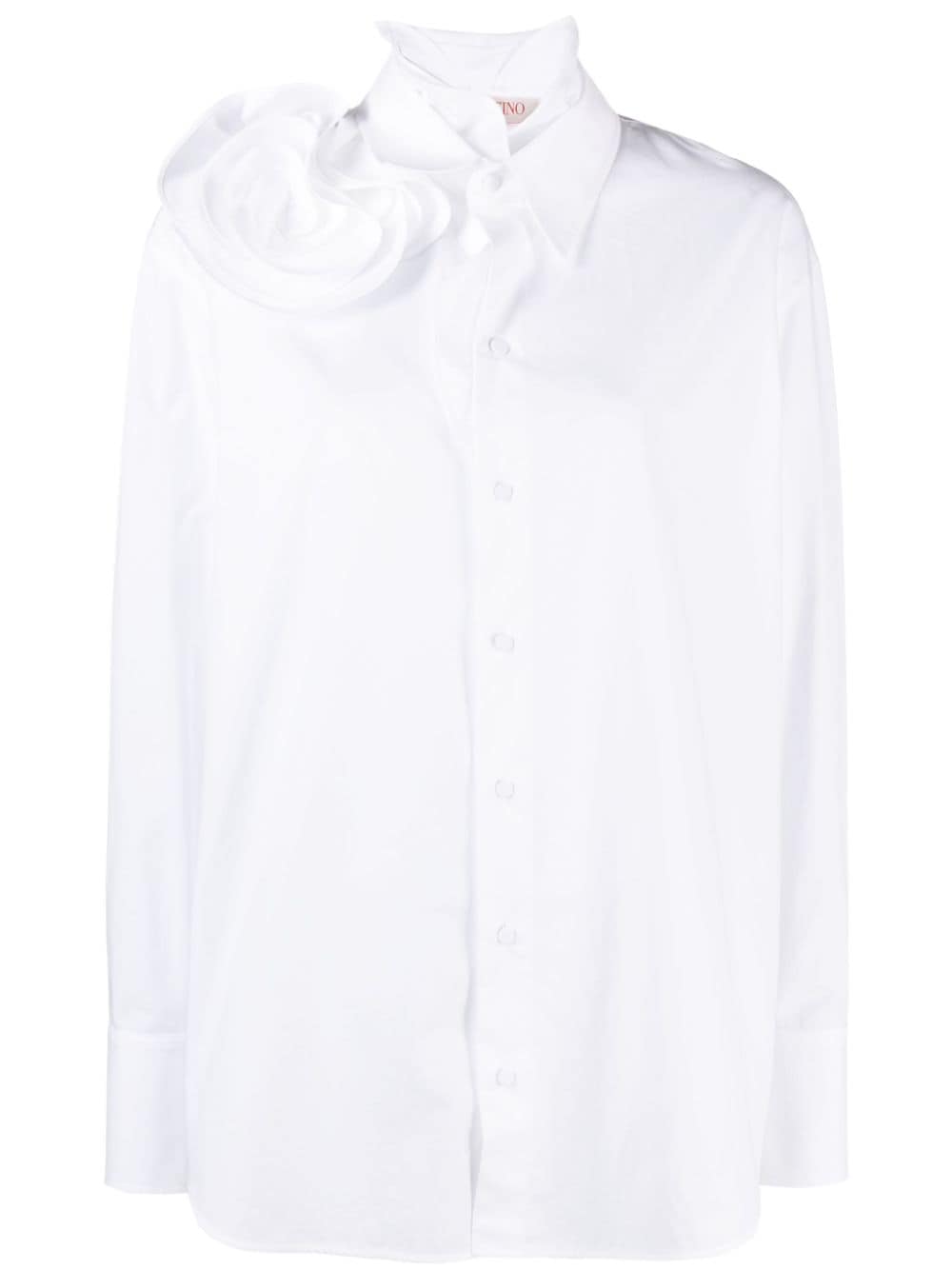 Floral-appliqué cotton shirt<BR/><BR/><BR/>