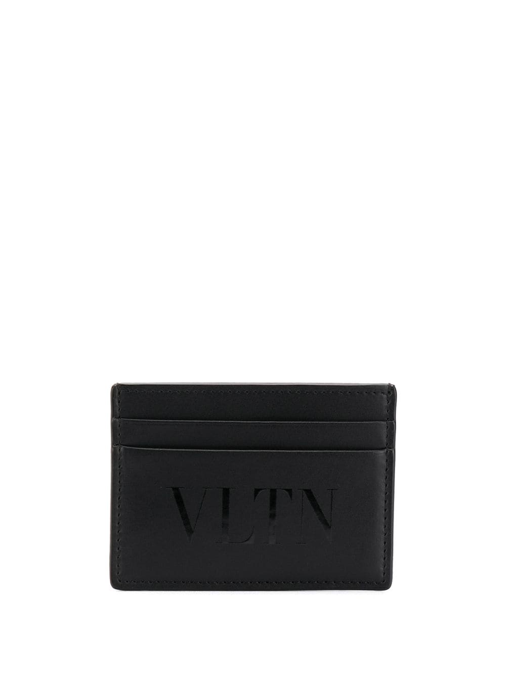 Portacarte in pelle nera con stampa logo VLTN