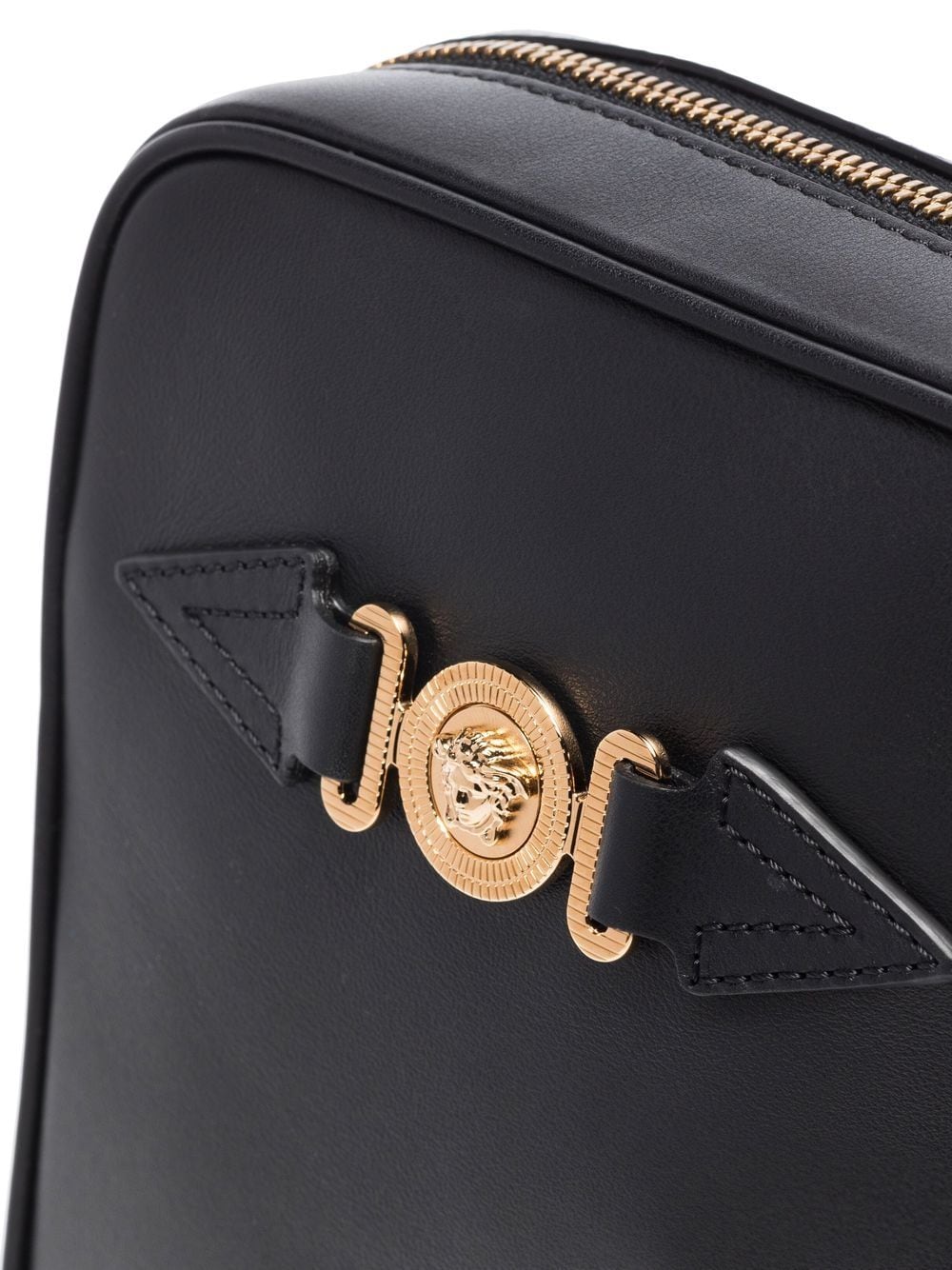 Jet-black leather Medusa Biggie leather messenger bag