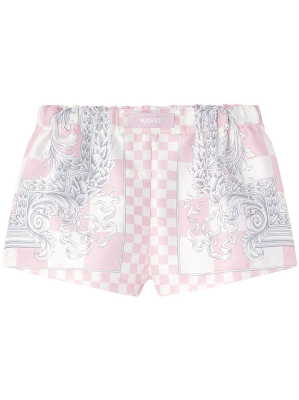 Shorts in seta rosa/bianco/grigio