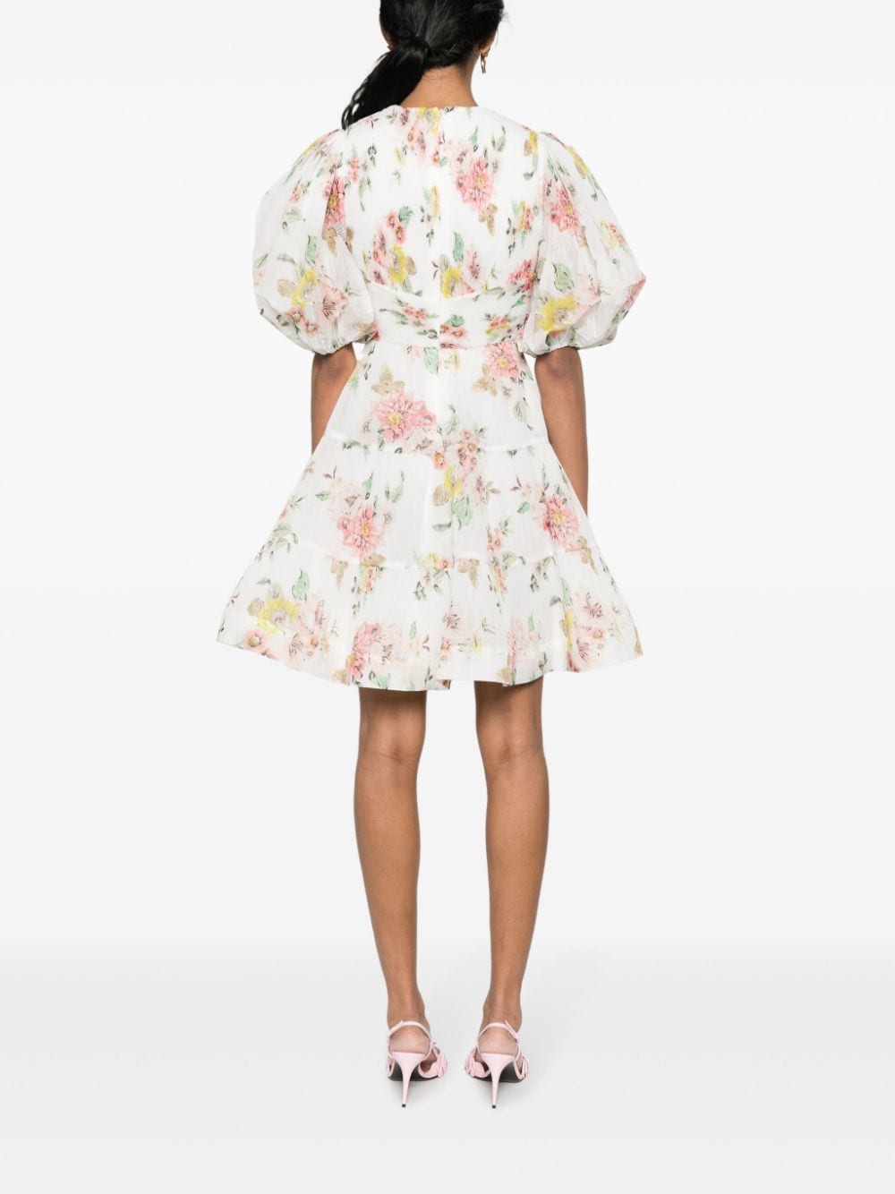 Floral-print puff-sleeve minidress<BR/><BR/><BR/>