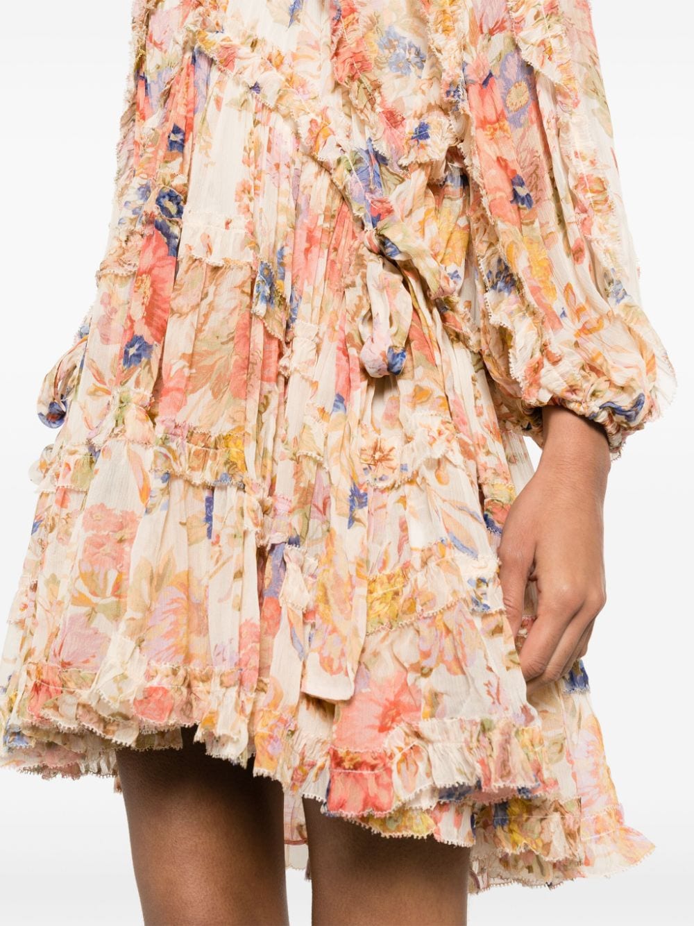 August Billow Frill floral-motif mini dress<BR/><BR/><BR/>