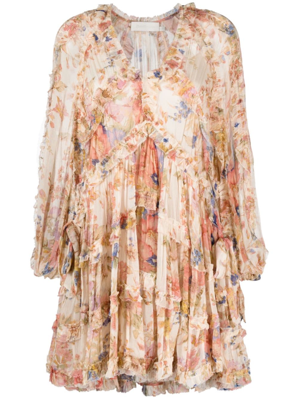 August Billow Frill floral-motif mini dress<BR/><BR/><BR/>