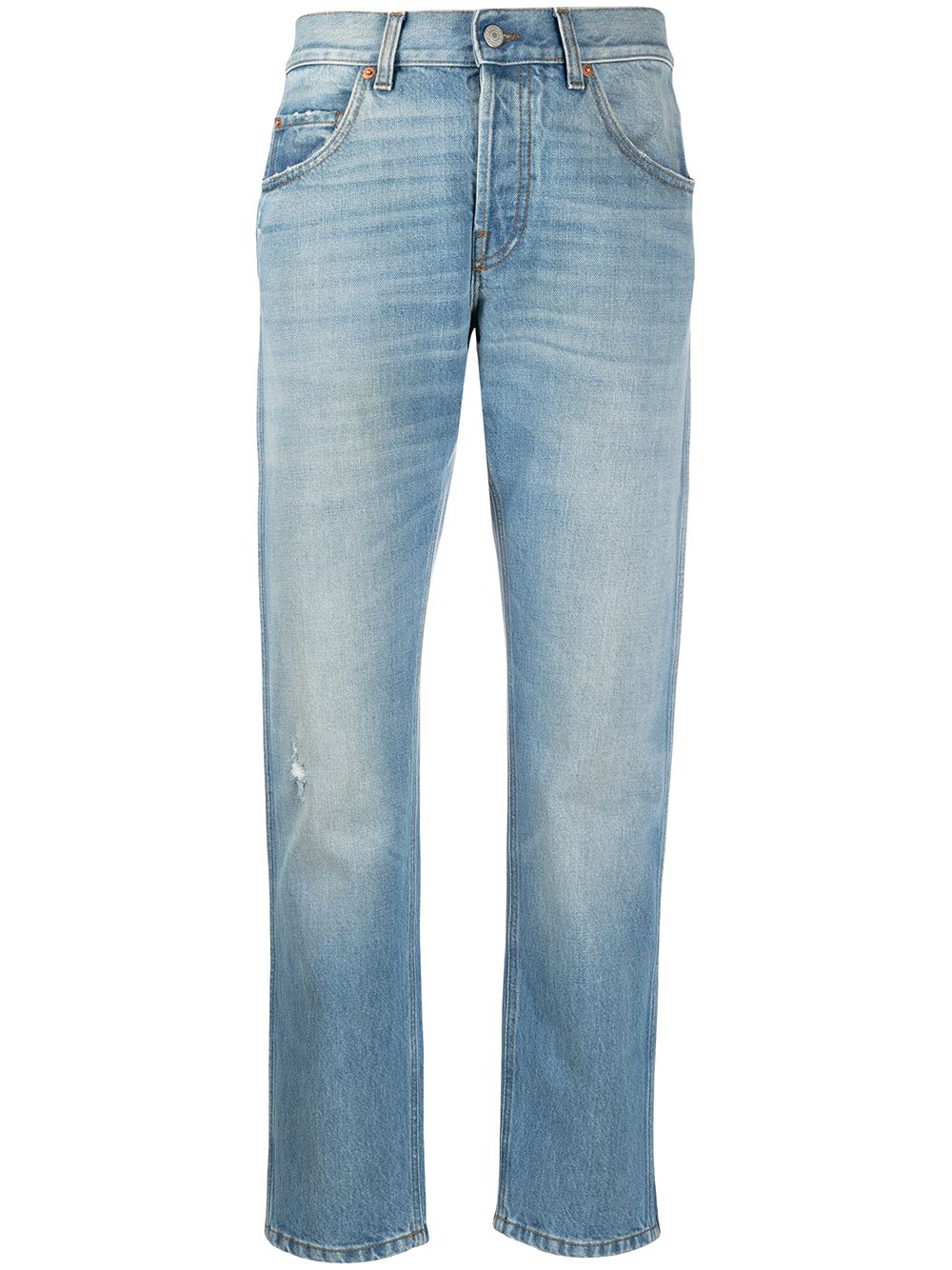 Blue cotton eco-bleached tapered jeans
