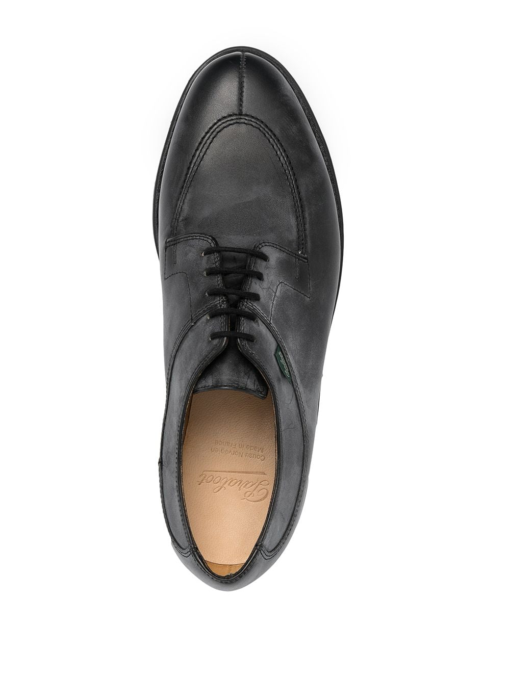 Black leather distressed leather lace-up shoes