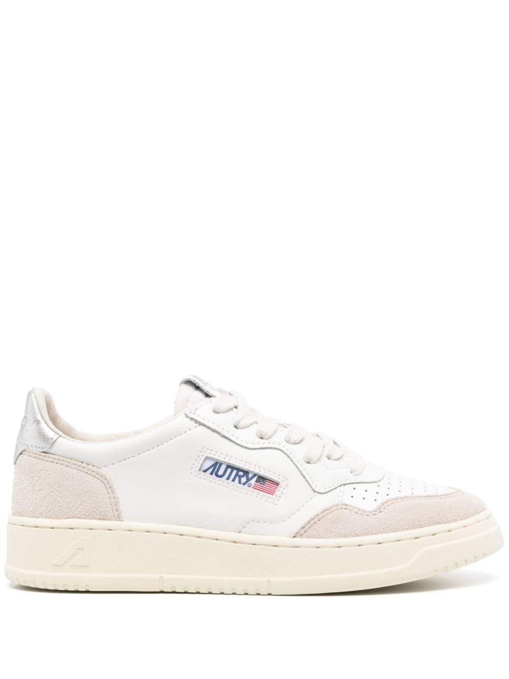 AUTRY AULWLS74LEAT/SUEDE WHT/SILVER