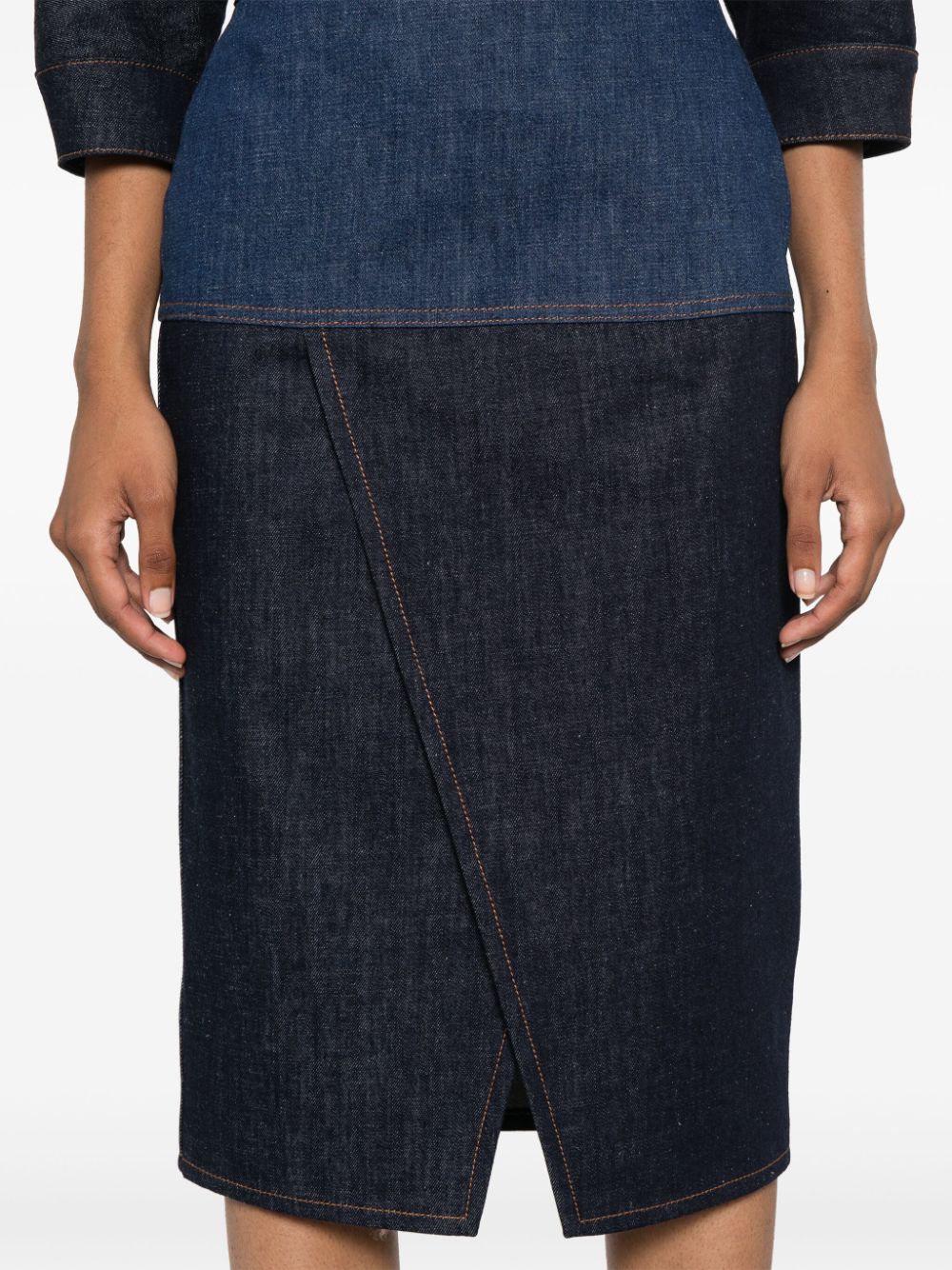 Two-tone denim midi skirt<BR/><BR/><BR/>