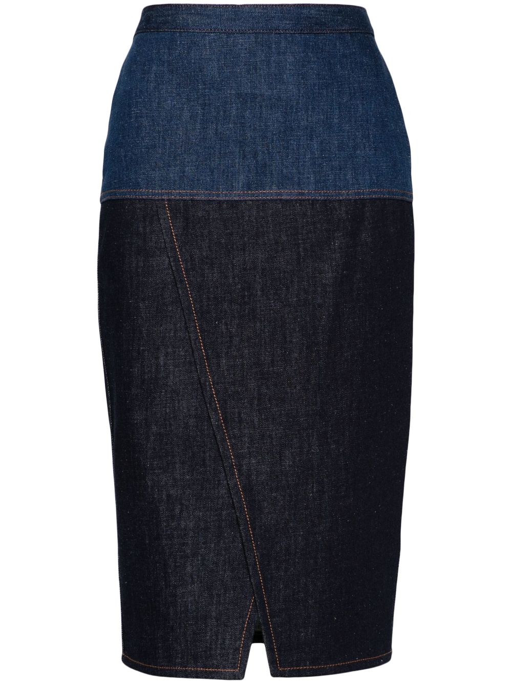 Two-tone denim midi skirt<BR/><BR/><BR/>